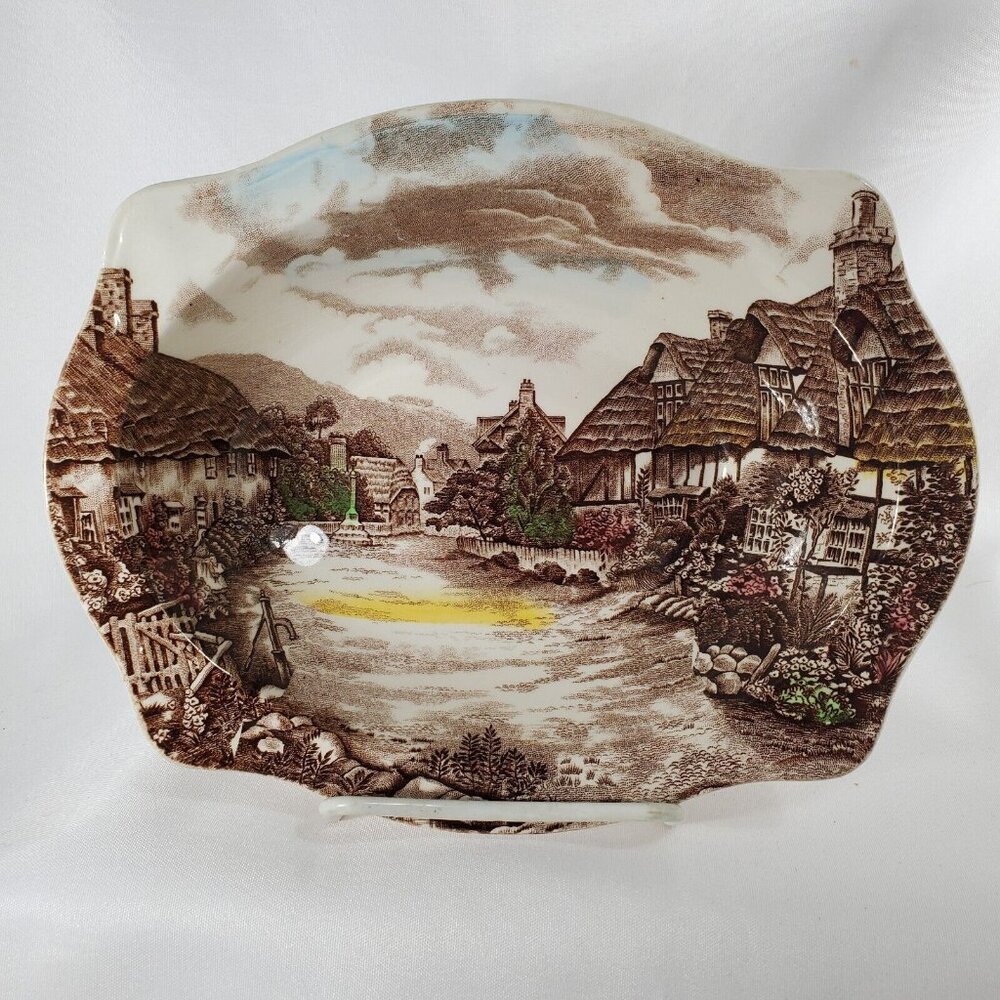 Johnson Olde English Countryside Oval Serving Bowl rimmed 9" Colonial Revival